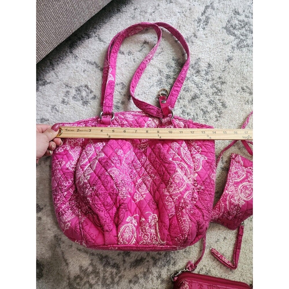 Vera Bradley Pink White Paisley Quilted Tote Bag Women Pouch Wallet Accessories - Picture 7 of 8